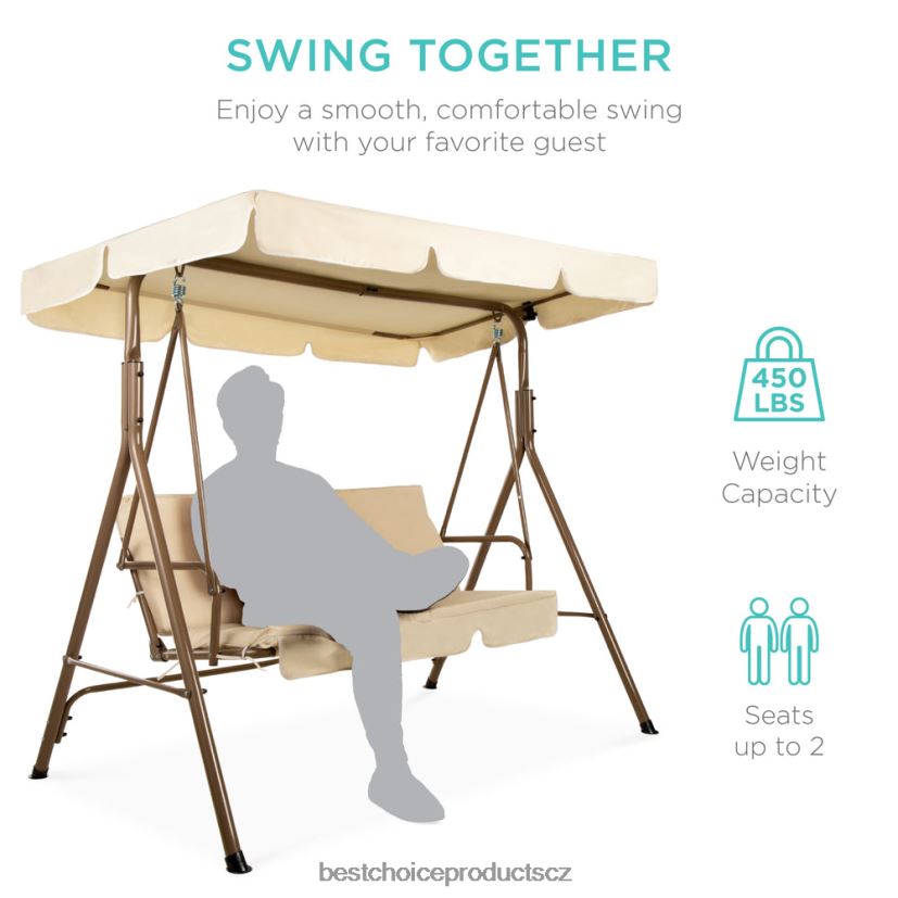 Best Choice Products 2-osobní venkovní baldachýn houpací kluzák nábytek s polštáři, ocelový rám venkovní bydlení | béžový FF2286394