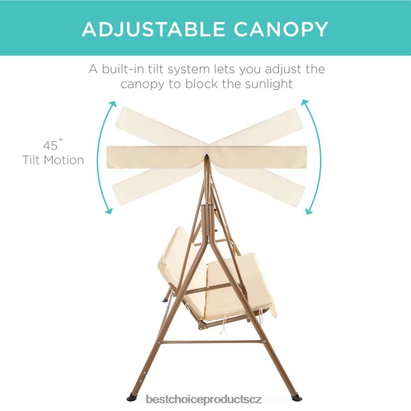 Best Choice Products 2-osobní venkovní baldachýn houpací kluzák nábytek s polštáři, ocelový rám venkovní bydlení | béžový FF2286394