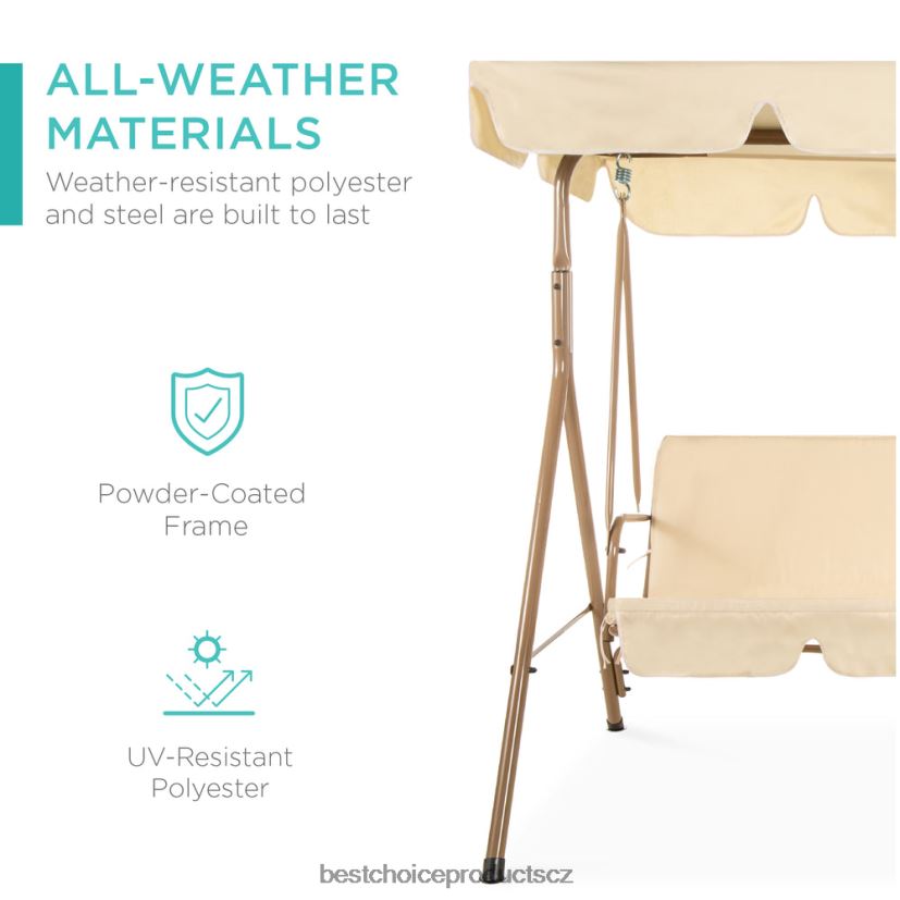 Best Choice Products 2-osobní venkovní baldachýn houpací kluzák nábytek s polštáři, ocelový rám venkovní bydlení | béžový FF2286394
