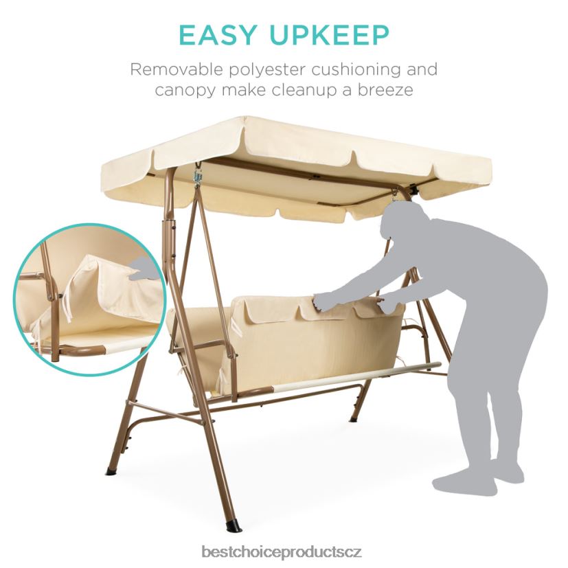 Best Choice Products 2-osobní venkovní baldachýn houpací kluzák nábytek s polštáři, ocelový rám venkovní bydlení | béžový FF2286394