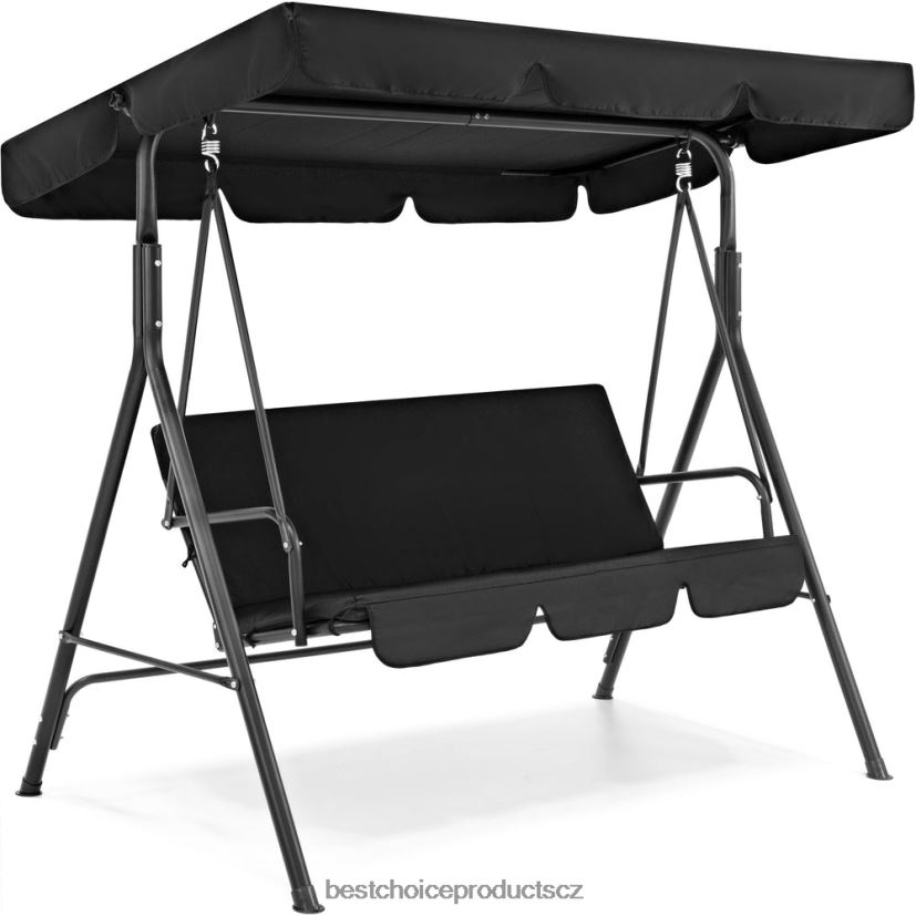 Best Choice Products 2-osobní venkovní baldachýn houpací kluzák nábytek s polštáři, ocelový rám venkovní bydlení | Černá FF2286399