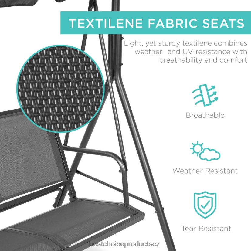 Best Choice Products 2místná venkovní houpačka s kluzákem s baldachýnem s textilní tkaninou, ocelový rám venkovní bydlení | šedá FF22861356