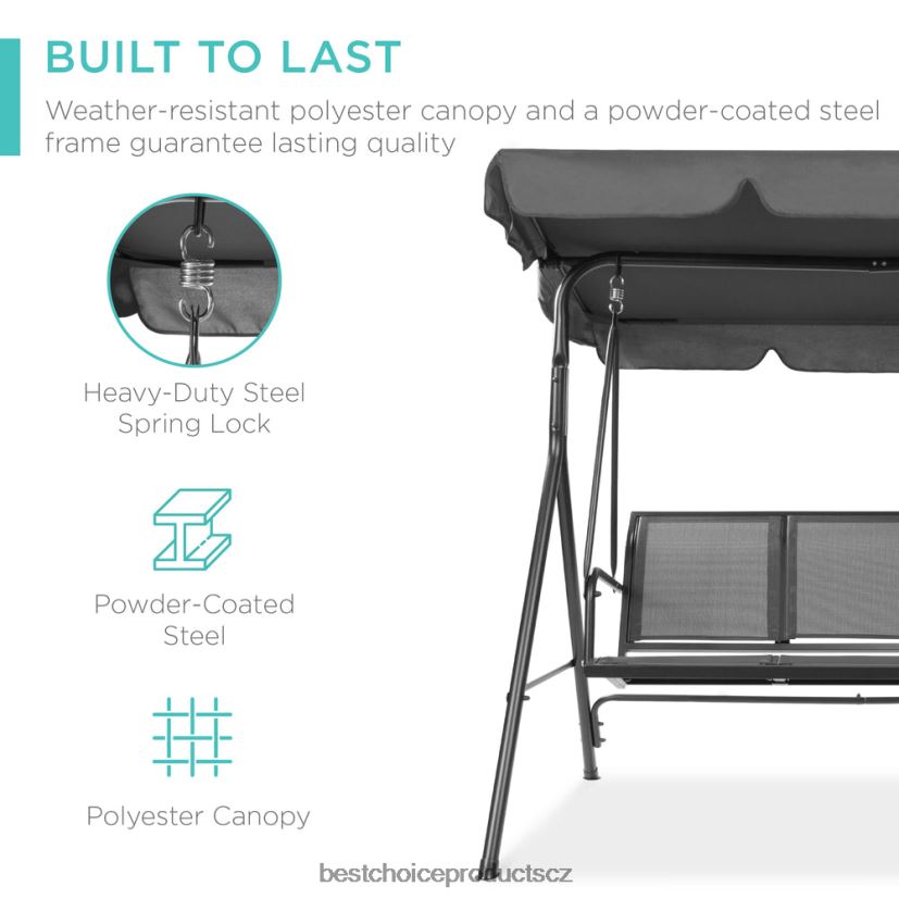 Best Choice Products 2místná venkovní houpačka s kluzákem s baldachýnem s textilní tkaninou, ocelový rám venkovní bydlení | šedá FF22861356