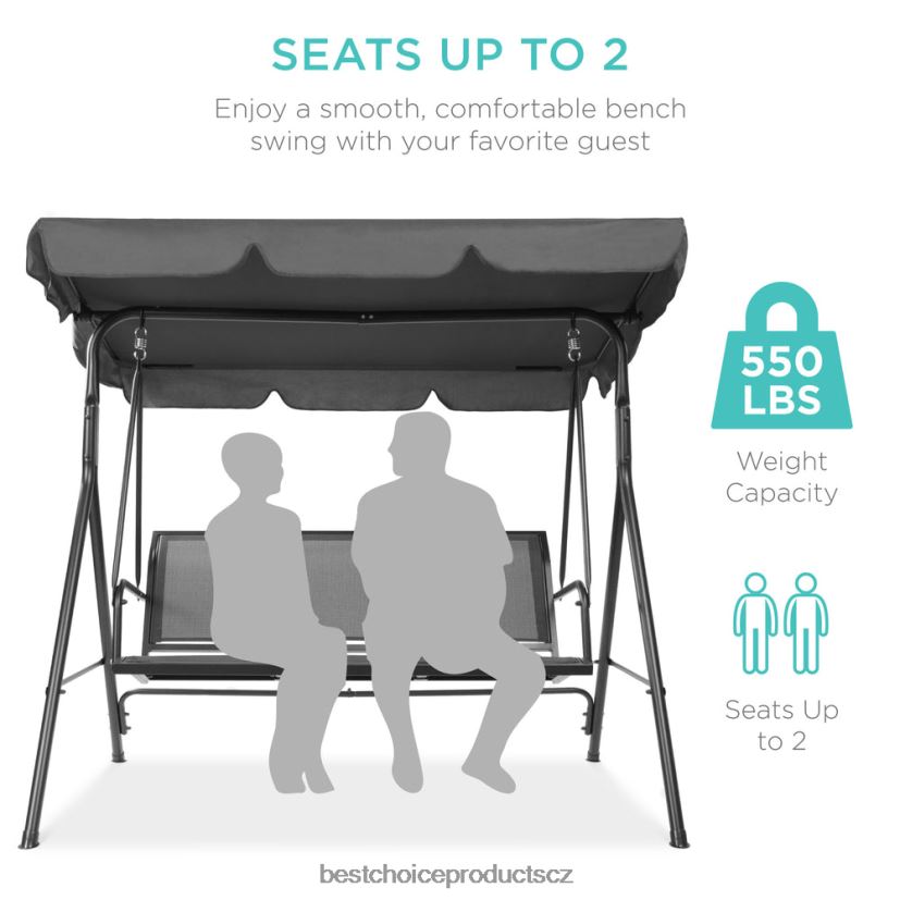 Best Choice Products 2místná venkovní houpačka s kluzákem s baldachýnem s textilní tkaninou, ocelový rám venkovní bydlení | šedá FF22861356
