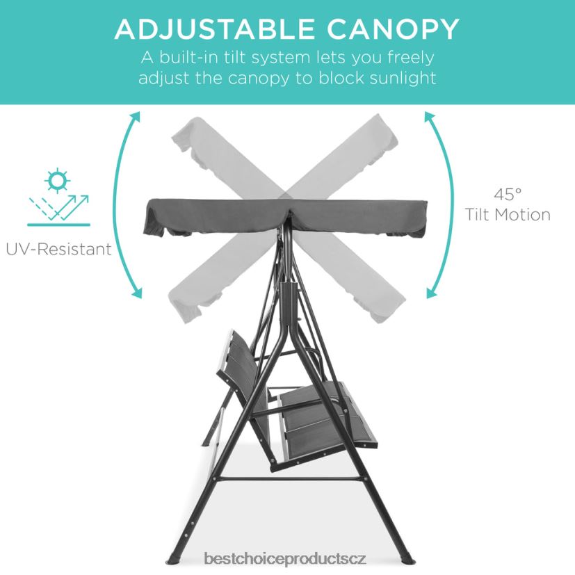 Best Choice Products 2místná venkovní houpačka s kluzákem s baldachýnem s textilní tkaninou, ocelový rám venkovní bydlení | šedá FF22861356