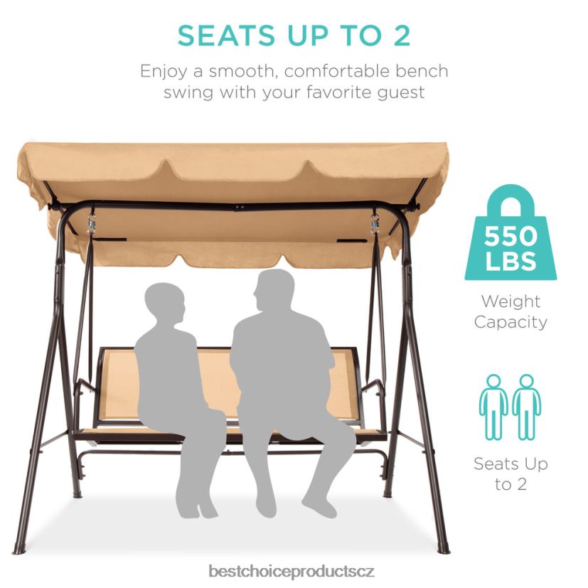 Best Choice Products 2místná venkovní houpačka s kluzákem s baldachýnem s textilní tkaninou, ocelový rám venkovní bydlení | opálení FF22861355