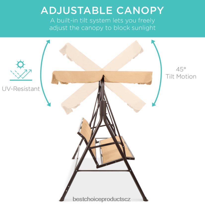 Best Choice Products 2místná venkovní houpačka s kluzákem s baldachýnem s textilní tkaninou, ocelový rám venkovní bydlení | opálení FF22861355