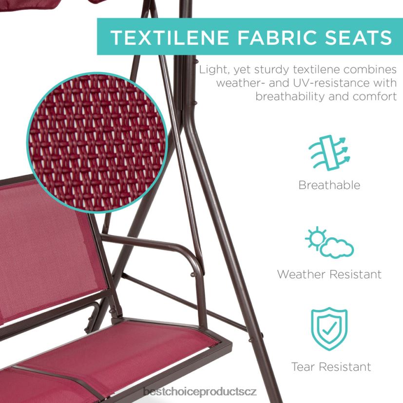 Best Choice Products 2místná venkovní houpačka s kluzákem s baldachýnem s textilní tkaninou, ocelový rám venkovní bydlení | vínová/hnědá FF22861354