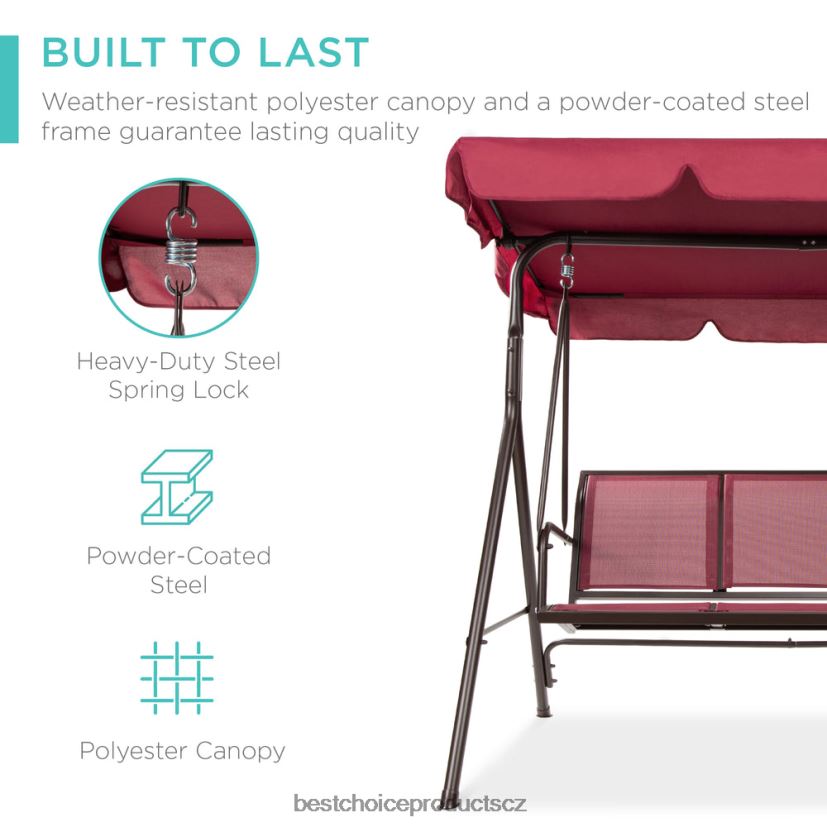 Best Choice Products 2místná venkovní houpačka s kluzákem s baldachýnem s textilní tkaninou, ocelový rám venkovní bydlení | vínová/hnědá FF22861354