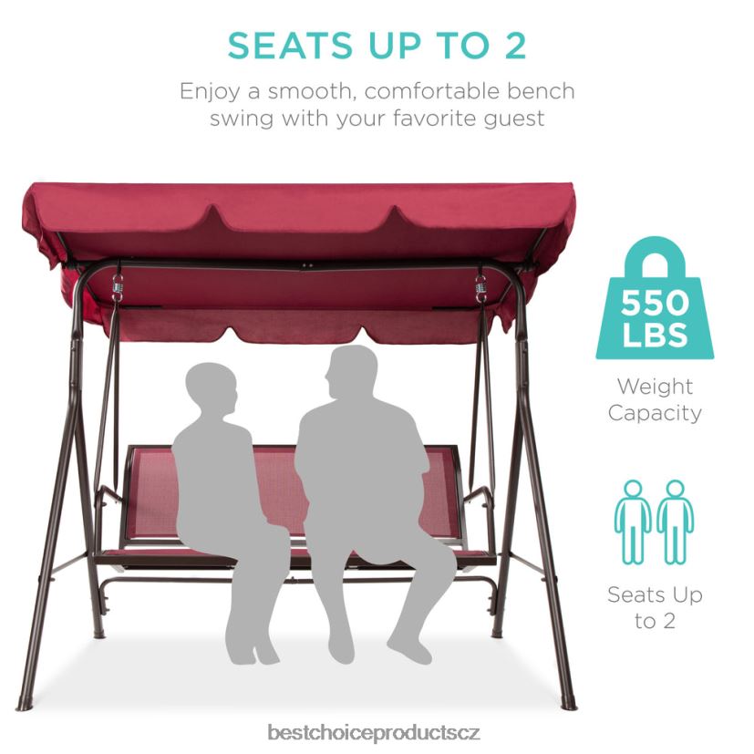 Best Choice Products 2místná venkovní houpačka s kluzákem s baldachýnem s textilní tkaninou, ocelový rám venkovní bydlení | vínová/hnědá FF22861354