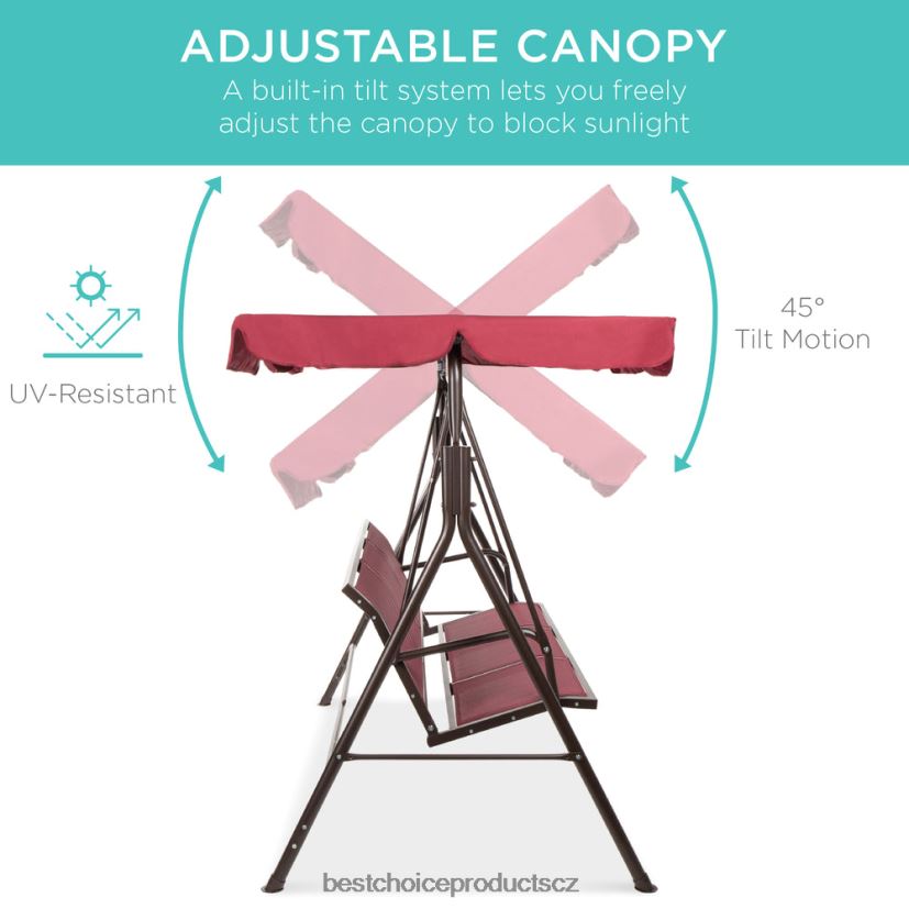 Best Choice Products 2místná venkovní houpačka s kluzákem s baldachýnem s textilní tkaninou, ocelový rám venkovní bydlení | vínová/hnědá FF22861354