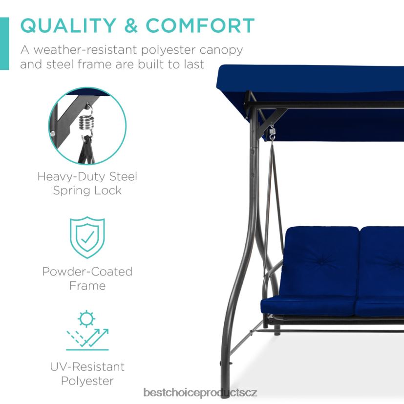 Best Choice Products 3místný venkovní houpací kluzák s baldachýnem s přestavitelným plochým opěradlem venkovní bydlení | námořnictvo FF22861362