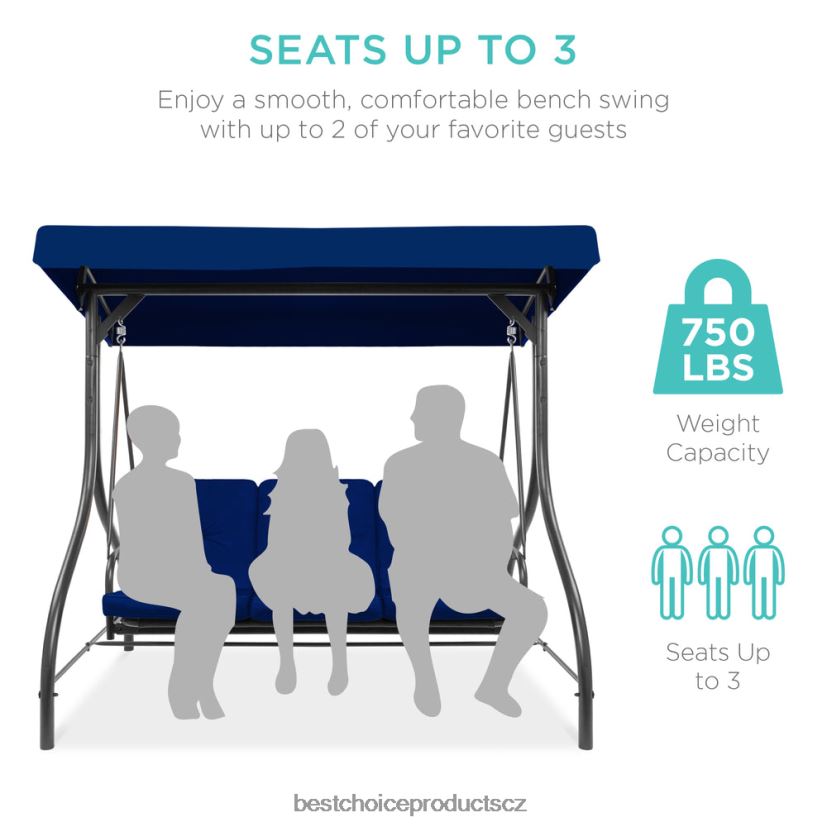 Best Choice Products 3místný venkovní houpací kluzák s baldachýnem s přestavitelným plochým opěradlem venkovní bydlení | námořnictvo FF22861362