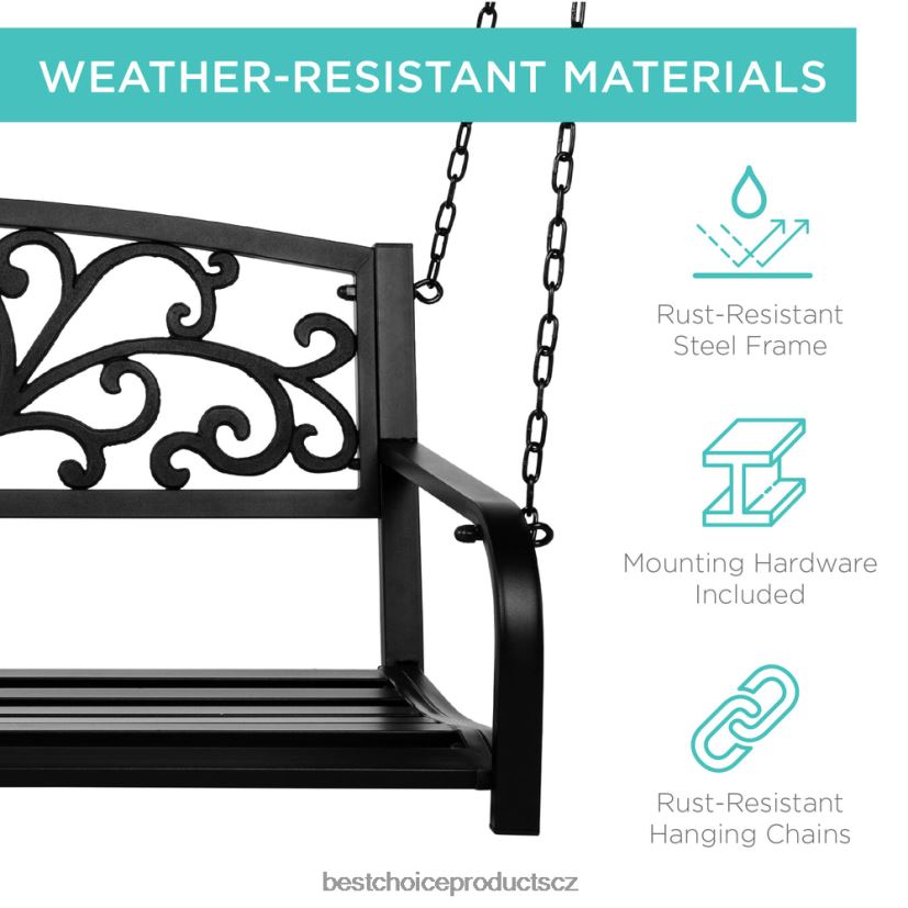 Best Choice Products Kovová venkovní houpačka na verandu pro 2 osoby s květinovým akcentem, nosnost 485 liber venkovní bydlení | Černá FF2286910