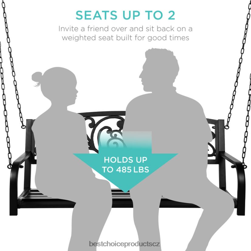 Best Choice Products Kovová venkovní houpačka na verandu pro 2 osoby s květinovým akcentem, nosnost 485 liber venkovní bydlení | Černá FF2286910