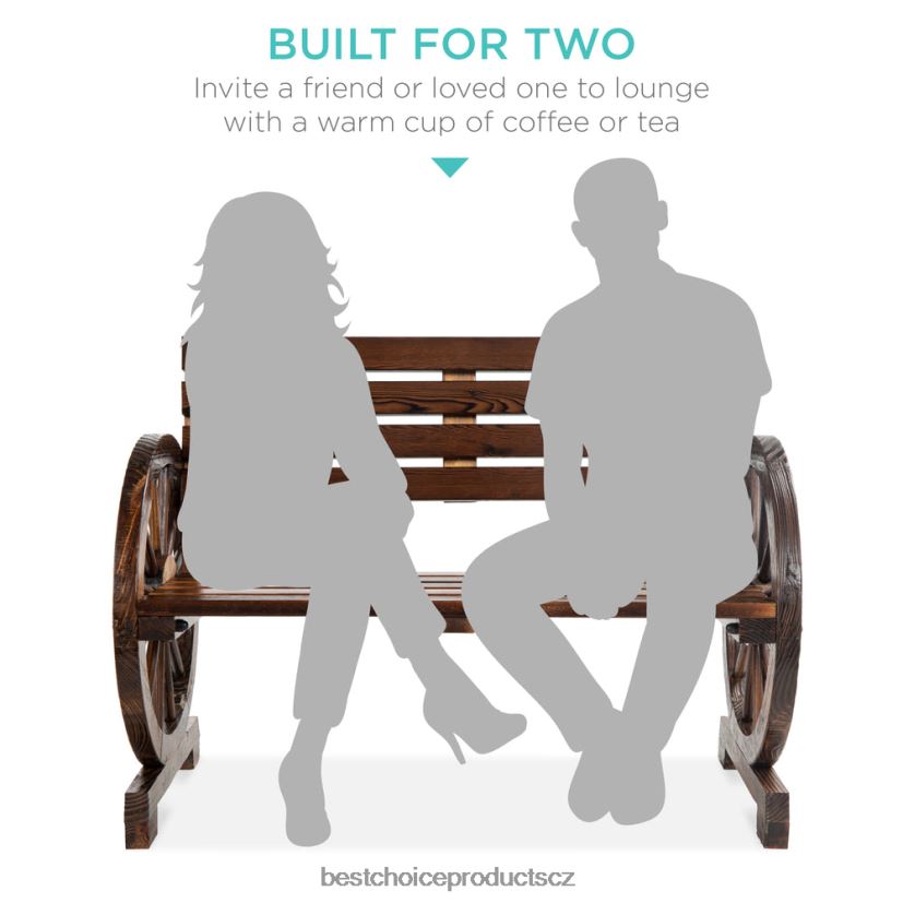 Best Choice Products Rustikální dřevěná kolová lavice pro 2 osoby s lamelovým sedákem a opěradlem venkovní bydlení | hnědý FF22861395