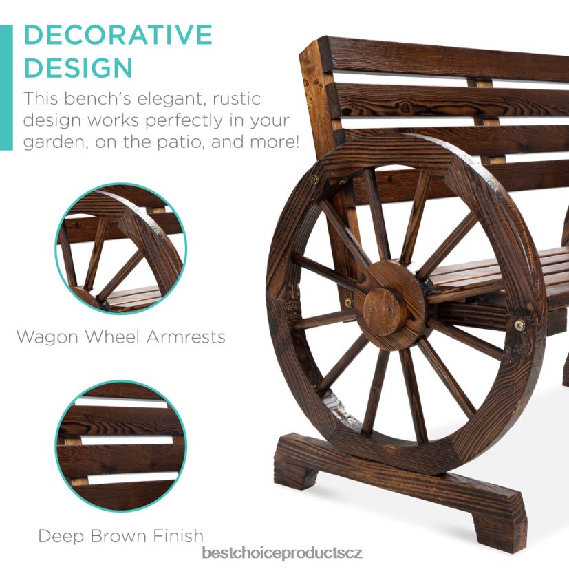 Best Choice Products Rustikální dřevěná kolová lavice pro 2 osoby s lamelovým sedákem a opěradlem venkovní bydlení | hnědý FF22861395