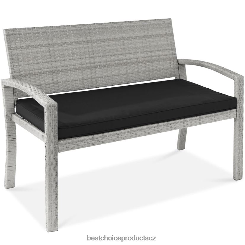 Best Choice Products Venkovní proutěná verandová lavice pro 2 osoby, zahrada s kapacitou 700 lb venkovní bydlení | šedá/černá FF2286948