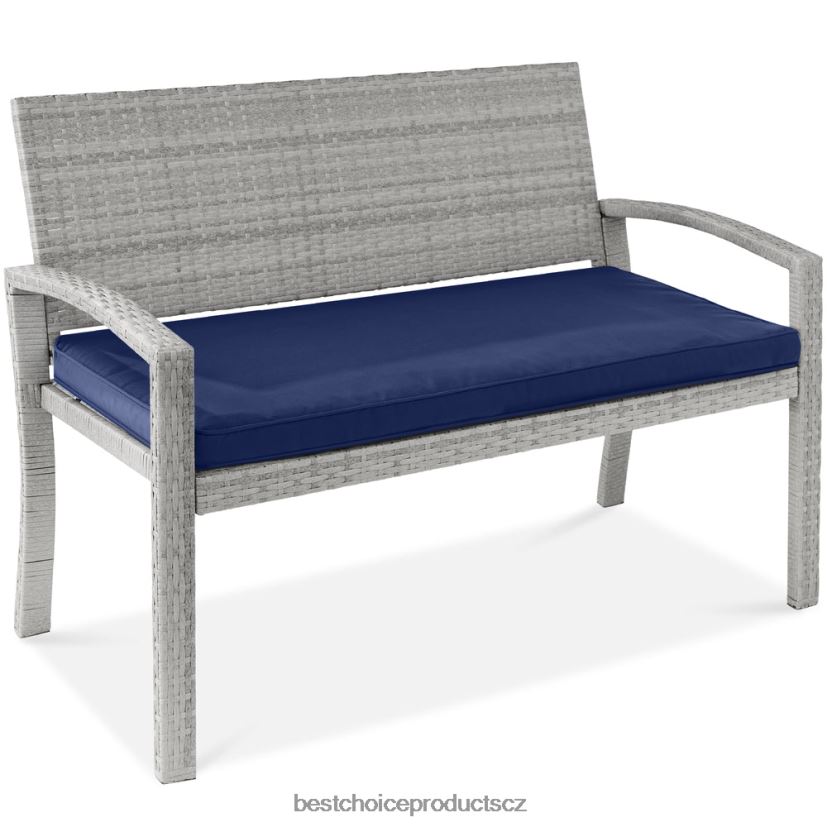 Best Choice Products Venkovní proutěná verandová lavice pro 2 osoby, zahrada s kapacitou 700 lb venkovní bydlení | šedá/námořnická FF2286946