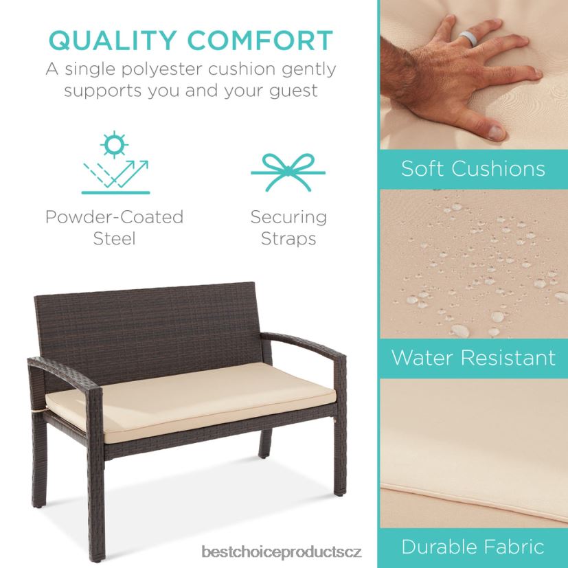 Best Choice Products Venkovní proutěná verandová lavice pro 2 osoby, zahrada s kapacitou 700 lb venkovní bydlení | hnědá/hnědá FF2286947