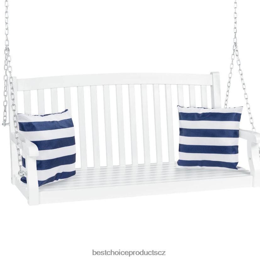 Best Choice Products dřevěná zakřivená zadní houpačka na verandě s montážními řetězy venkovní bydlení | bílý FF2286941