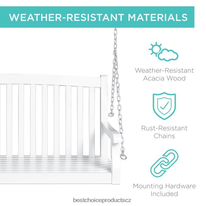Best Choice Products dřevěná zakřivená zadní houpačka na verandě s montážními řetězy venkovní bydlení | bílý FF2286941