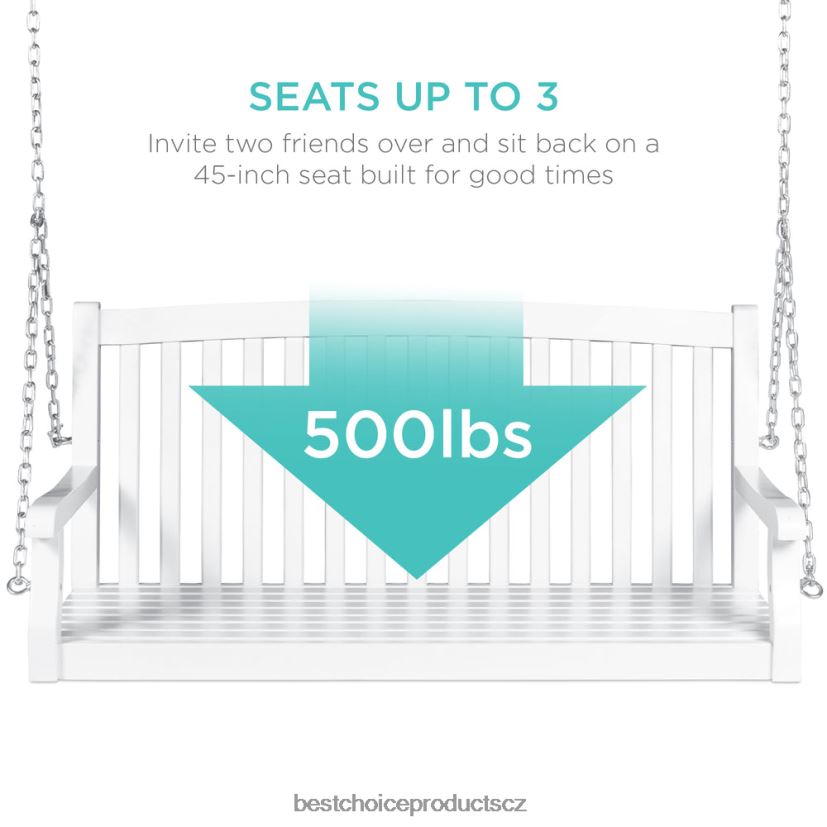 Best Choice Products dřevěná zakřivená zadní houpačka na verandě s montážními řetězy venkovní bydlení | bílý FF2286941