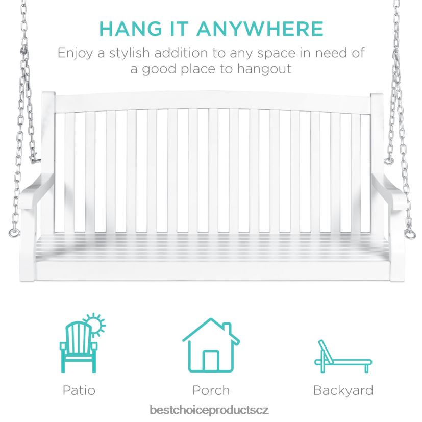 Best Choice Products dřevěná zakřivená zadní houpačka na verandě s montážními řetězy venkovní bydlení | bílý FF2286941