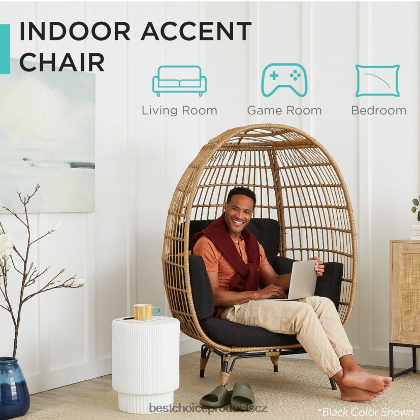 Best Choice Products křeslo z proutěného vejce oversize vnitřní venkovní lehátko na terasu venkovní bydlení | šedá/uhlí FF22861325