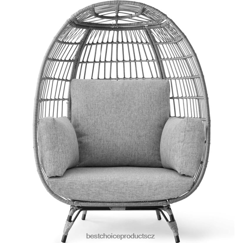 Best Choice Products křeslo z proutěného vejce oversize vnitřní venkovní lehátko na terasu venkovní bydlení | šedá/vřesově šedá FF22861321