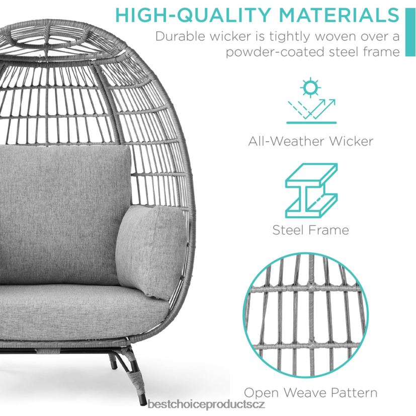 Best Choice Products křeslo z proutěného vejce oversize vnitřní venkovní lehátko na terasu venkovní bydlení | šedá/vřesově šedá FF22861321