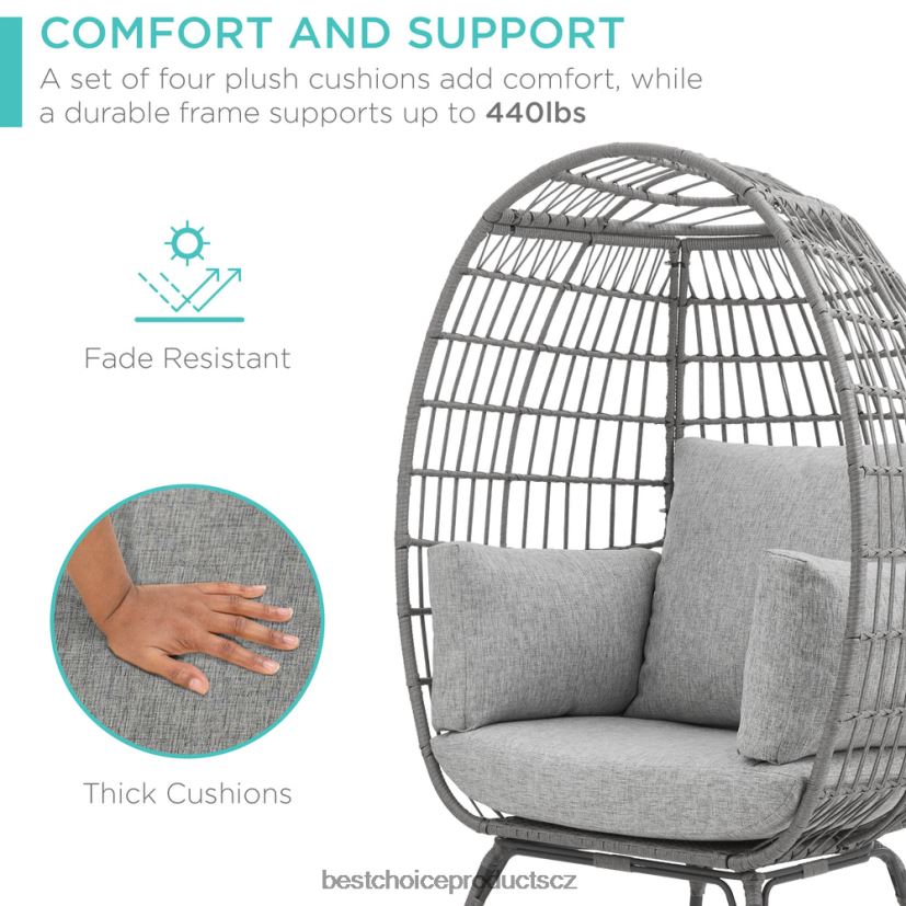 Best Choice Products křeslo z proutěného vejce oversize vnitřní venkovní lehátko na terasu venkovní bydlení | šedá/vřesově šedá FF22861321