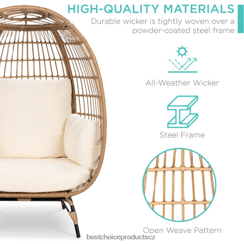 Best Choice Products křeslo z proutěného vejce oversize vnitřní venkovní lehátko na terasu venkovní bydlení | slonová kost FF22861322
