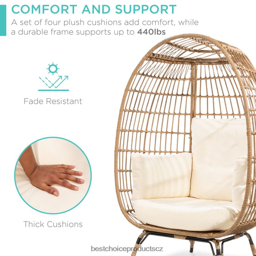 Best Choice Products křeslo z proutěného vejce oversize vnitřní venkovní lehátko na terasu venkovní bydlení | slonová kost FF22861322