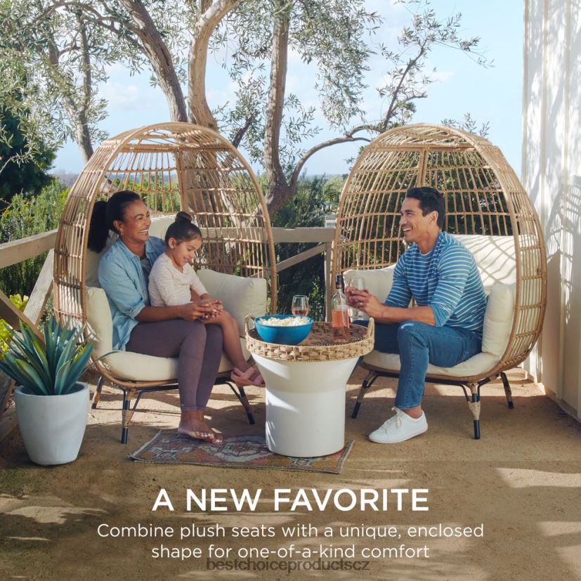 Best Choice Products křeslo z proutěného vejce oversize vnitřní venkovní lehátko na terasu venkovní bydlení | slonová kost FF22861322