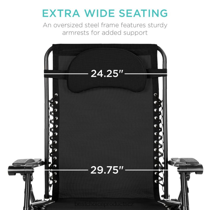 Best Choice Products nadrozměrné polohovací lehátko s nulovou gravitací s držákem na pohár, polštářem venkovní bydlení | Černá FF22861331