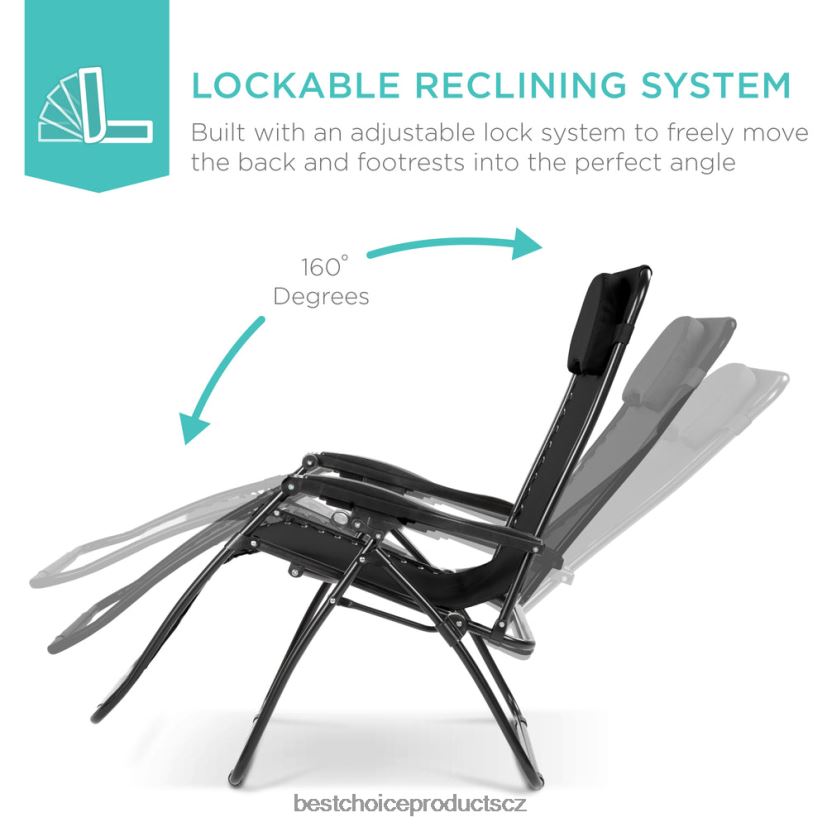 Best Choice Products nadrozměrné polohovací lehátko s nulovou gravitací s držákem na pohár, polštářem venkovní bydlení | Černá FF22861331