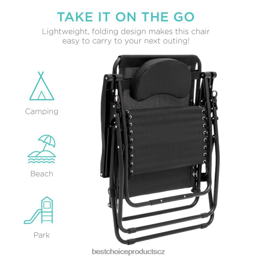 Best Choice Products nadrozměrné polohovací lehátko s nulovou gravitací s držákem na pohár, polštářem venkovní bydlení | Černá FF22861331