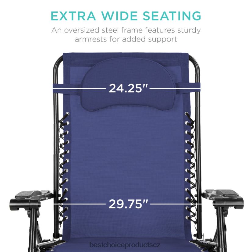 Best Choice Products nadrozměrné polohovací lehátko s nulovou gravitací s držákem na pohár, polštářem venkovní bydlení | námořnictvo FF22861327