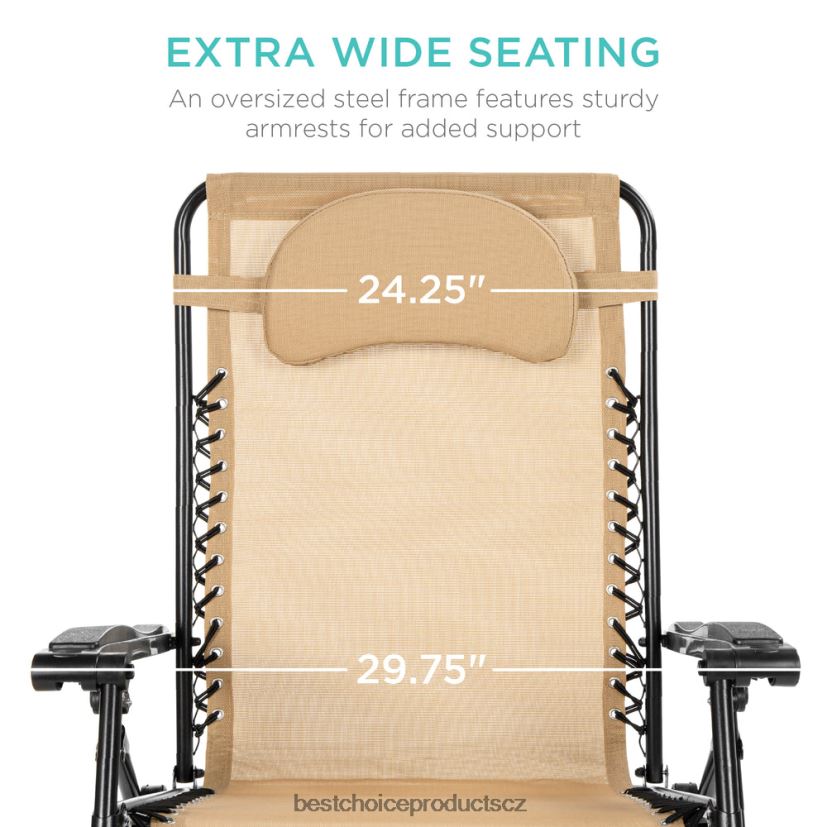 Best Choice Products nadrozměrné polohovací lehátko s nulovou gravitací s držákem na pohár, polštářem venkovní bydlení | opálení FF22861330