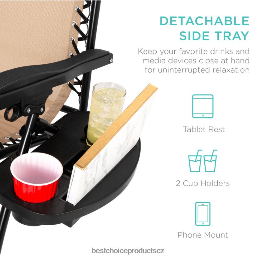 Best Choice Products nadrozměrné polohovací lehátko s nulovou gravitací s držákem na pohár, polštářem venkovní bydlení | opálení FF22861330
