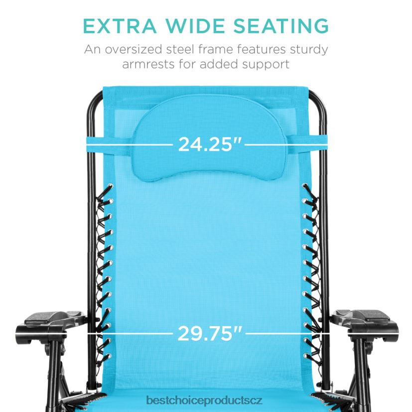 Best Choice Products nadrozměrné polohovací lehátko s nulovou gravitací s držákem na pohár, polštářem venkovní bydlení | světle modrá FF22861329