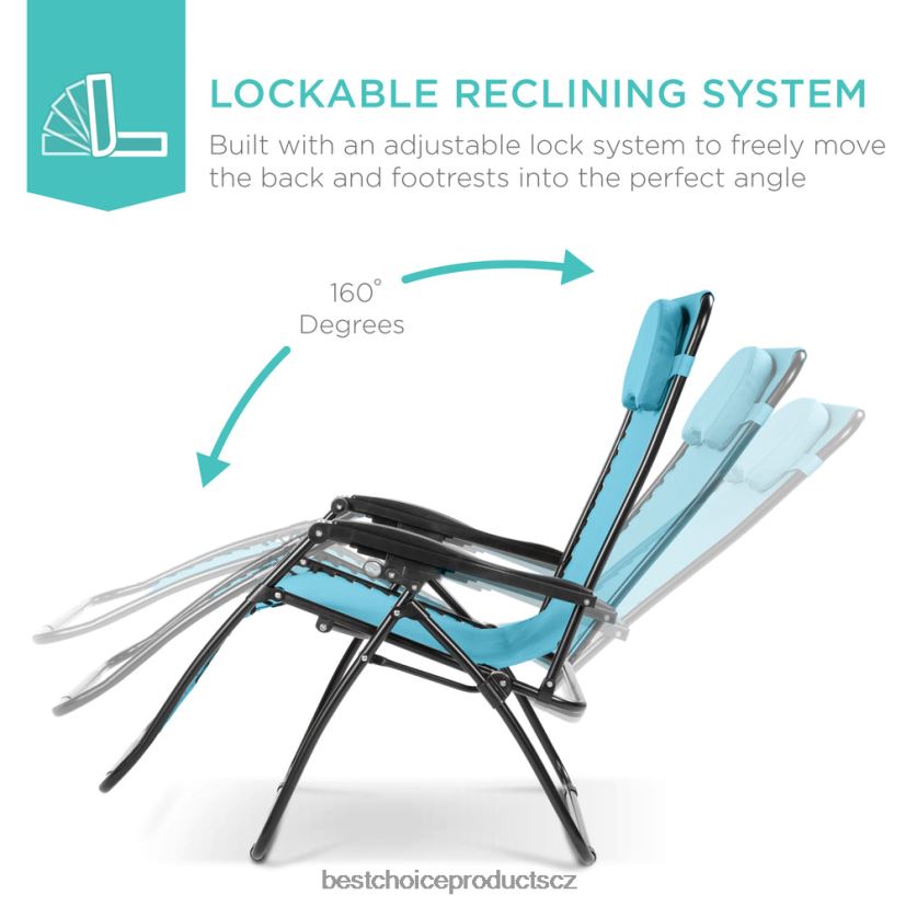 Best Choice Products nadrozměrné polohovací lehátko s nulovou gravitací s držákem na pohár, polštářem venkovní bydlení | světle modrá FF22861329