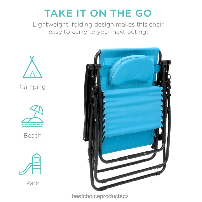 Best Choice Products nadrozměrné polohovací lehátko s nulovou gravitací s držákem na pohár, polštářem venkovní bydlení | světle modrá FF22861329