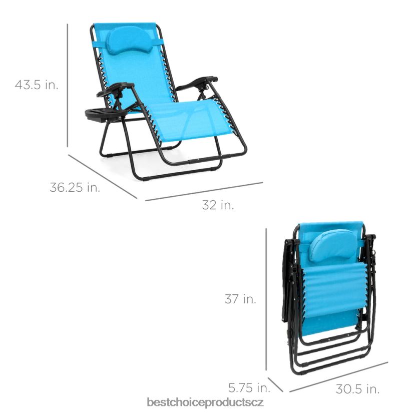 Best Choice Products nadrozměrné polohovací lehátko s nulovou gravitací s držákem na pohár, polštářem venkovní bydlení | světle modrá FF22861329