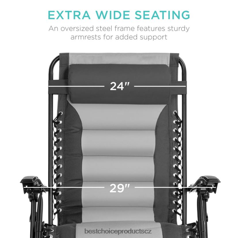 Best Choice Products nadrozměrné polstrované křeslo s nulovou gravitací, skládací křeslo s opěrkou hlavy, boční tác venkovní bydlení | šedá/světle šedá FF2286759