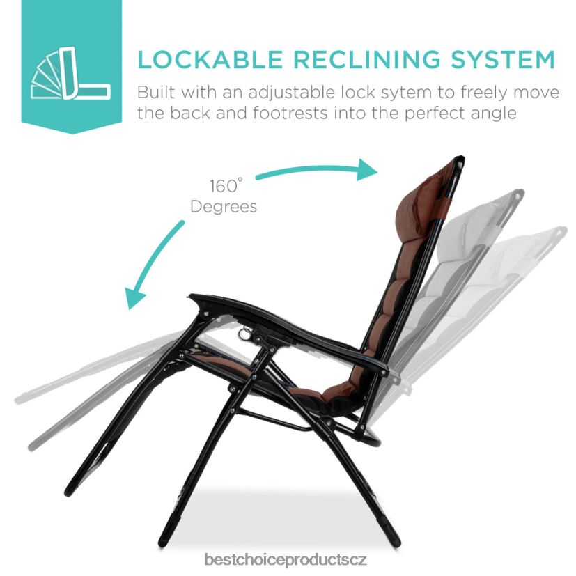 Best Choice Products nadrozměrné polstrované křeslo s nulovou gravitací, skládací křeslo s opěrkou hlavy, boční tác venkovní bydlení | hnědý FF2286754