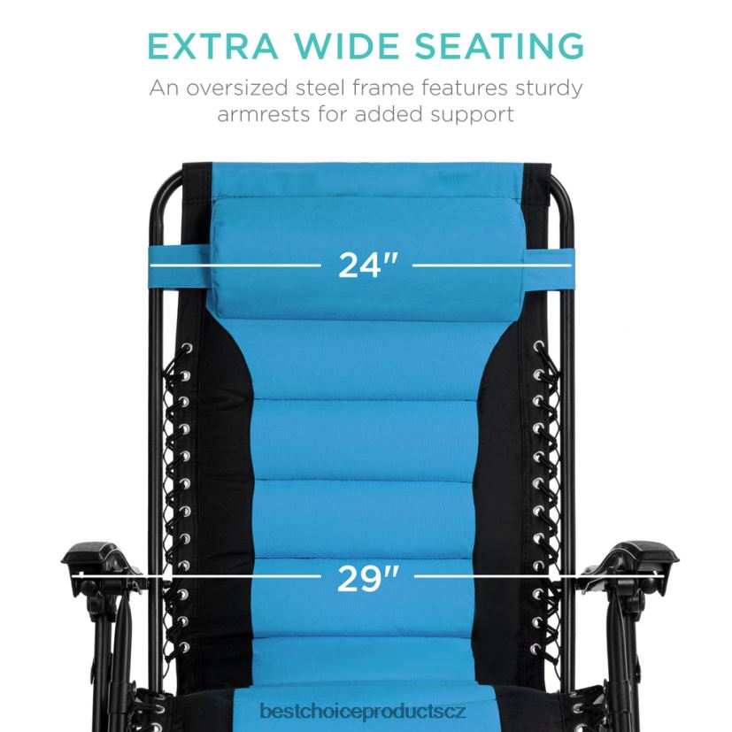 Best Choice Products nadrozměrné polstrované křeslo s nulovou gravitací, skládací křeslo s opěrkou hlavy, boční tác venkovní bydlení | modrá obloha FF2286756