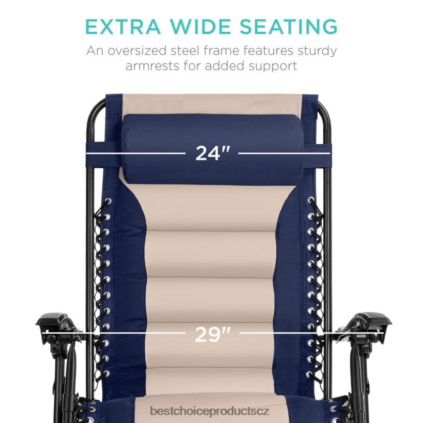 Best Choice Products nadrozměrné polstrované křeslo s nulovou gravitací, skládací křeslo s opěrkou hlavy, boční tác venkovní bydlení | námořnictvo/ústřice FF2286767