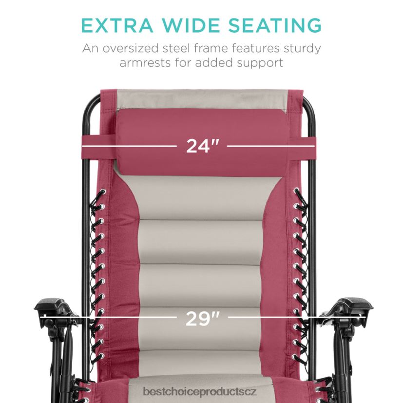 Best Choice Products nadrozměrné polstrované křeslo s nulovou gravitací, skládací křeslo s opěrkou hlavy, boční tác venkovní bydlení | růžová/taupe FF2286762